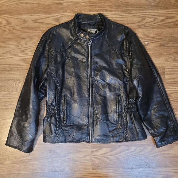 Black Patchwork Leather Motorcycle Jacket - Picture 5 of 14